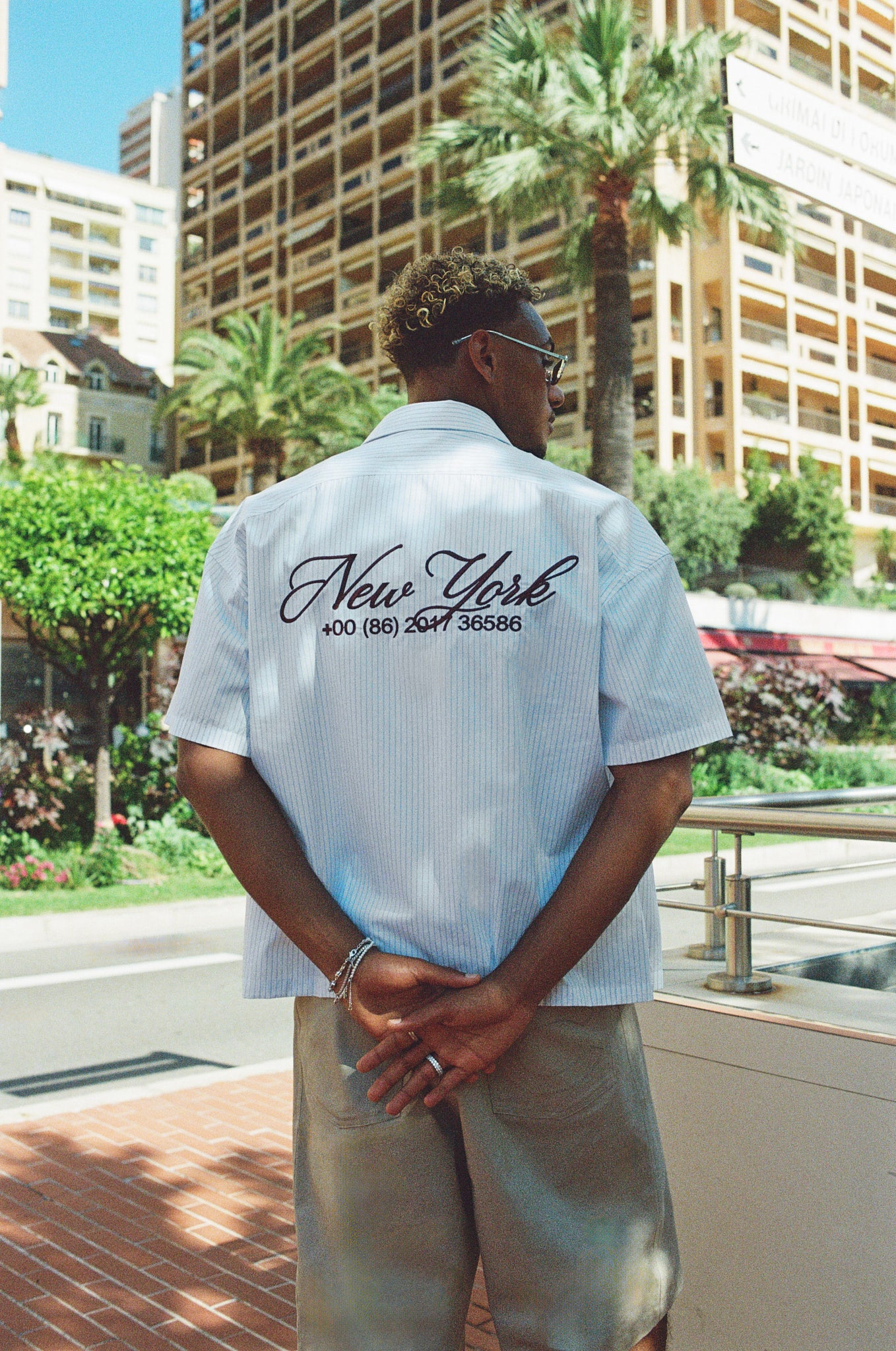 New York Embroidered Stripe Shirt - Light Blue